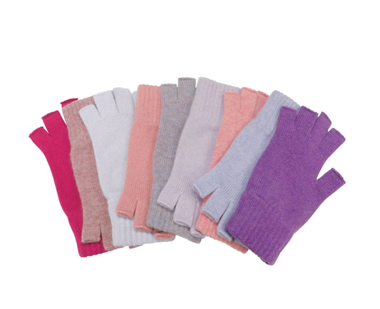 Ladies Pure Cashmere Fingerless Gloves - Reds, Pinks and Lilacs - Handcrafted in Hawick, Scotland