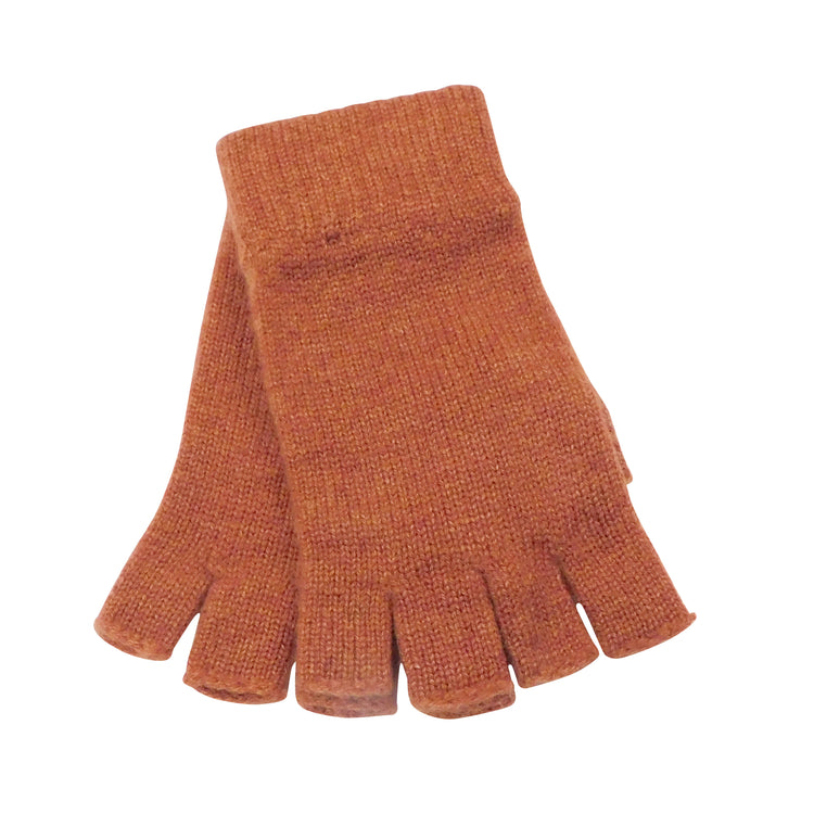 Ladies Pure Cashmere Fingerless Gloves with Keystone Thumb  - Reds, Oranges, and Neutrals - Handcrafted in Hawick, Scotland