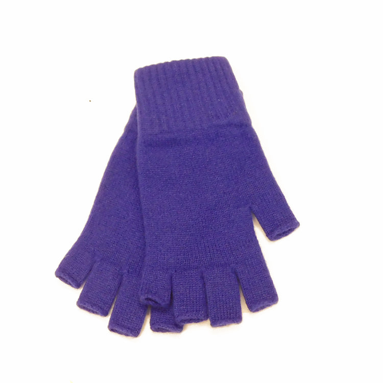 Gants sans doigts en pur cachemire pour femmes - Bleus, gris, noirs et violets - Fabriqués à la main à Hawick, en Écosse