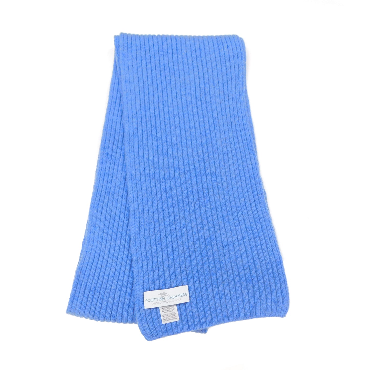 Pure Cashmere Ribbed Knit Scarf — Unisex | Handcrafted in Hawick | Greys, Blues and Greens