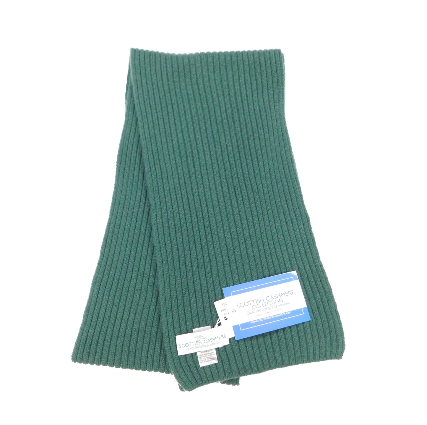 Pure Cashmere Ribbed Knit Scarf — Unisex | Handcrafted in Hawick | Greys, Blues and Greens