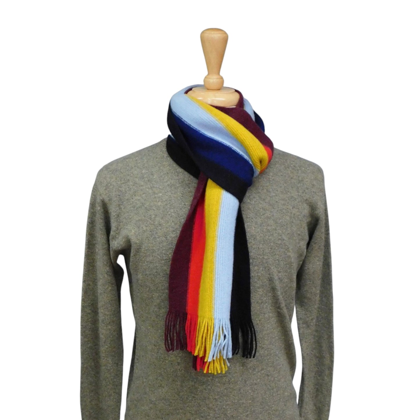 Lambswool Multi- Coloured Wide Striped Scarf — Hand-Crafted in Hawick | Warp-Knitted