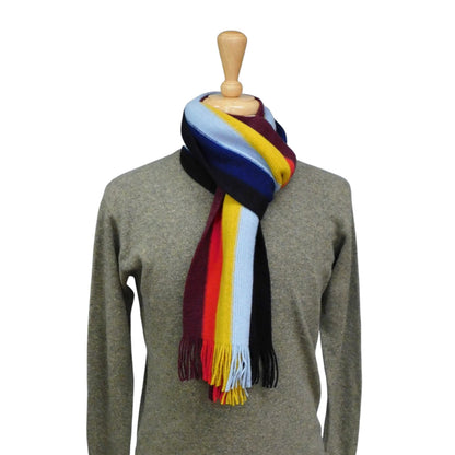 Lambswool Multi- Coloured Wide Striped Scarf — Hand-Crafted in Hawick | Warp-Knitted