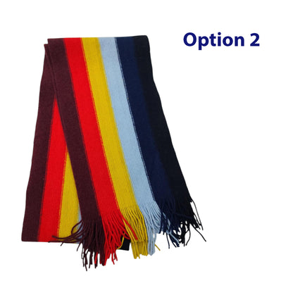 Lambswool Multi- Coloured Wide Striped Scarf — Hand-Crafted in Hawick | Warp-Knitted