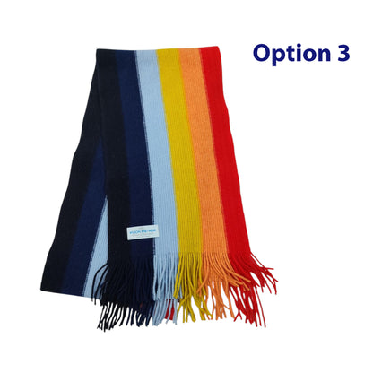 Lambswool Multi- Coloured Wide Striped Scarf — Hand-Crafted in Hawick | Warp-Knitted