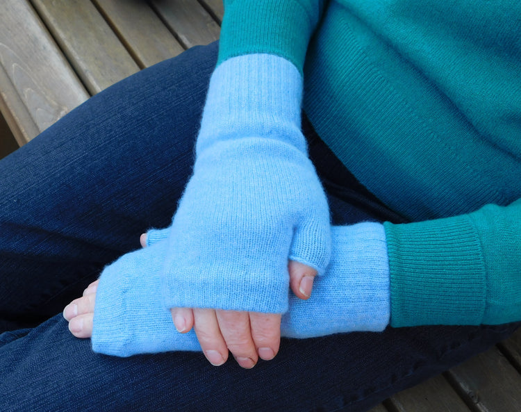 Pure Cashmere Wrist Warmers - Fingerless Mitt style with thumb - Various colours available - Made in Hawick, Scotland